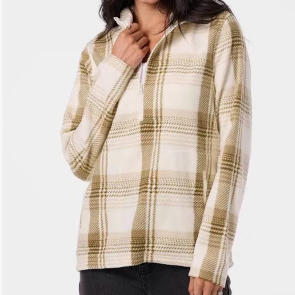 O’Neill Womens Plaid Hooded 1/4 Zip Fleece Pullover Size Medium NWT
